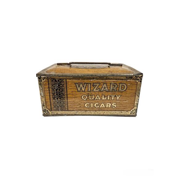 Rare Antique Wizard Litho Lunch Pail 50 Cigar Tin 1900s - Picture 3 of 6